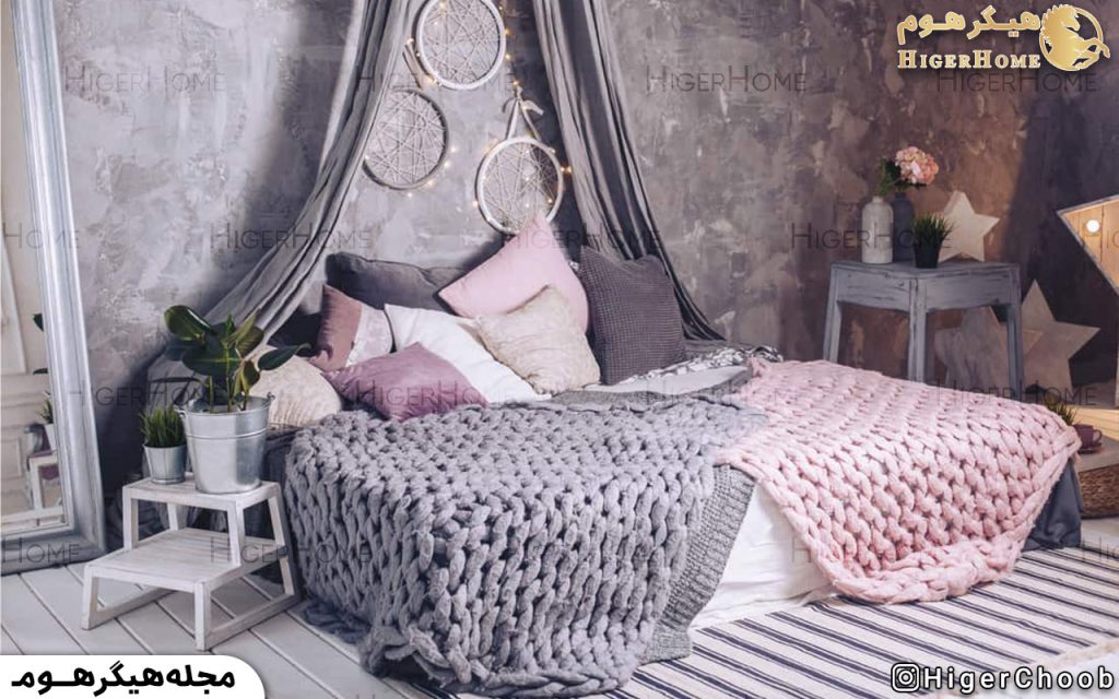 HigerHome.com - اتاق خواب دخترانه طوسی صورتی
